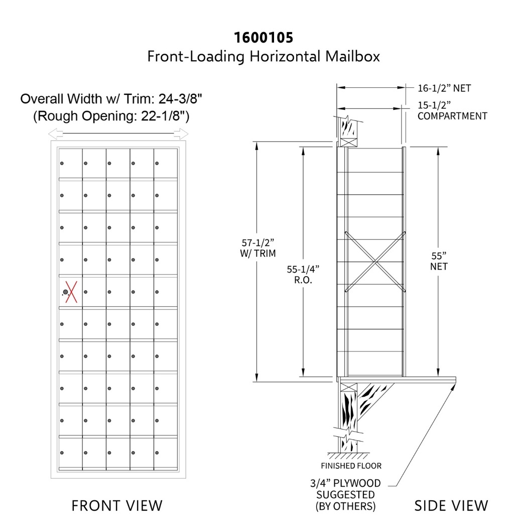 Standard 50 Door Horizontal Mailbox Unit - Front Loading - (49 Useable ...